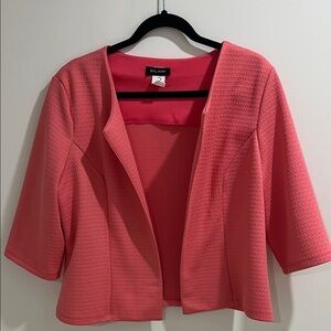 Women’s Blazer XL Cropped Quarter Sleeve Coral Geometric Open Front Casual